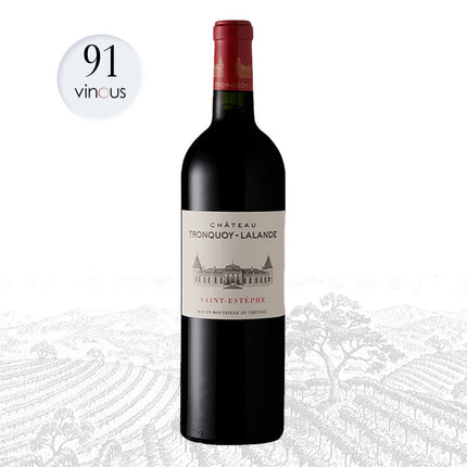 Wine bottle with a visible rating from Vinous on a white background