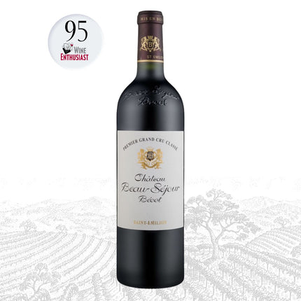 Red wine bottle with a label on a white background, featuring a '95 Wine Enthusiast' rating.