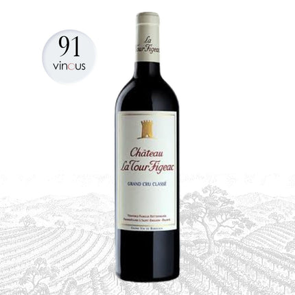 Bottle of Chateau La Tour Figeac wine with a white background