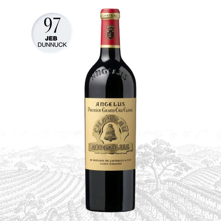 Angélus wine bottle with a white background