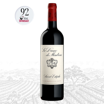 Red wine bottle with a visible label on a white background