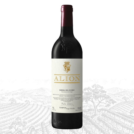 Wine bottle with 'ALION' label on a white background