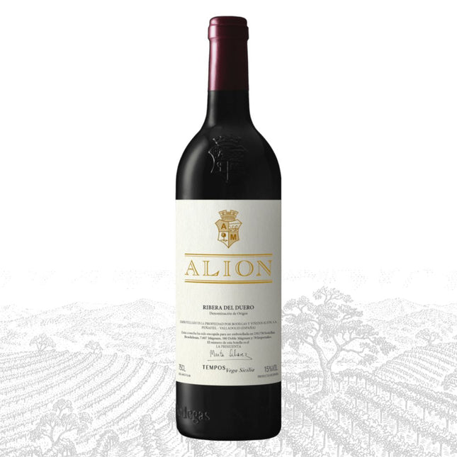 Wine bottle with 'ALION' label on a white background