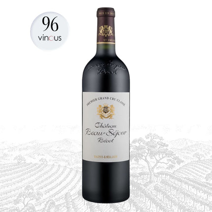 Red wine bottle with a white label on a light background, featuring the '96 vincus' logo.