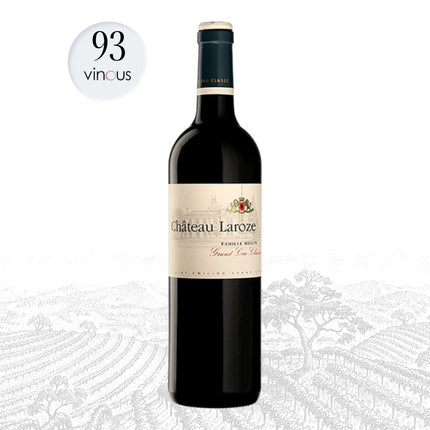 Wine bottle with Château Laroze label on a white background