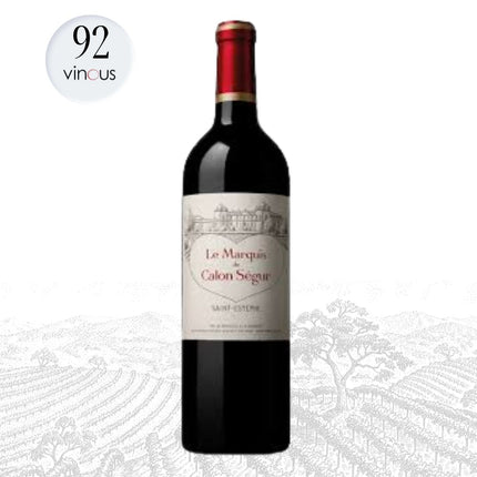 Bottle of Le Marquis de Calon Segur wine with a 'vincus' rating overlay on a white background.