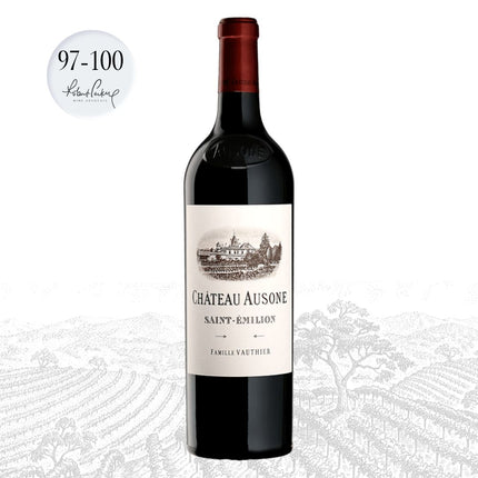 Chateau Ausone red wine bottle with a white background