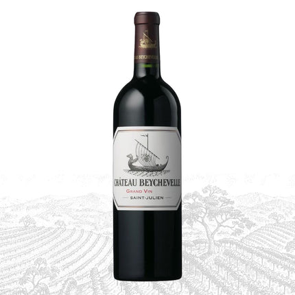 Château Beychevelle red wine bottle on a white background