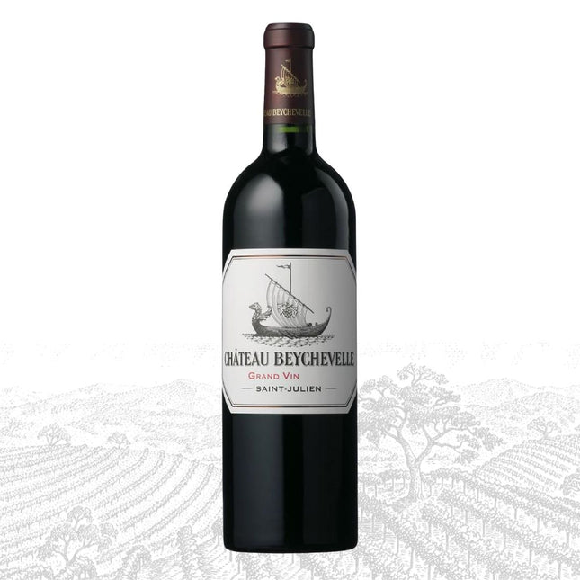 Château Beychevelle red wine bottle on a white background