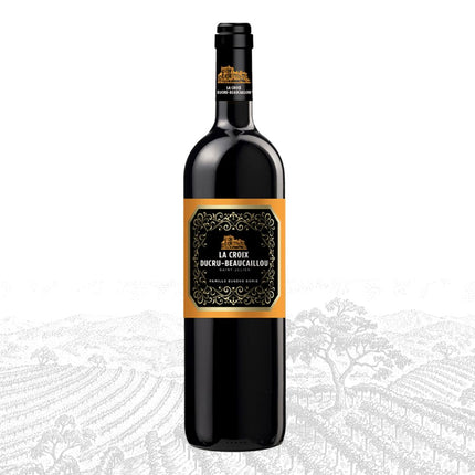 Wine bottle with a decorative label on a white background