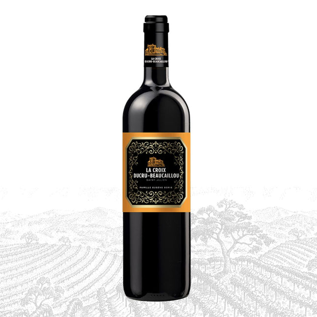 Wine bottle with a decorative label on a white background