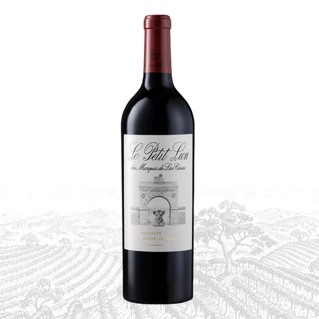 Red wine bottle with a white label on a light gray background