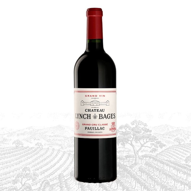 Chateau Lynch Bages red wine bottle on a white background