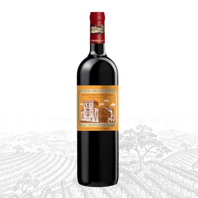 Wine bottle with a decorative label on a white background