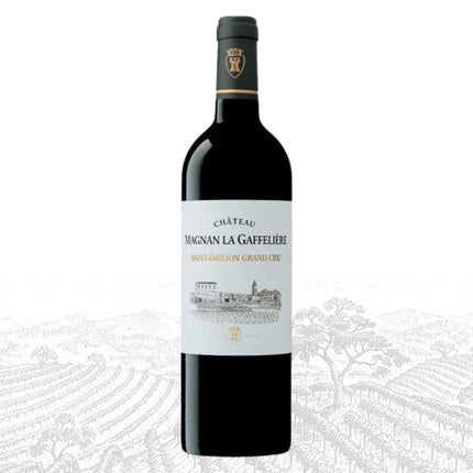 Red wine bottle with a white label on a light gray background