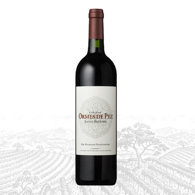 Wine bottle with 'Ormes de Pez' label on a white background