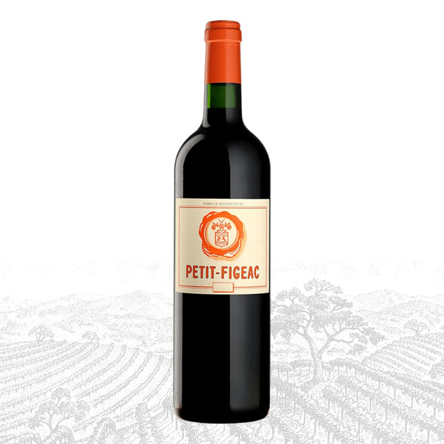 Wine bottle labeled 'Petit-Figeac' on a white background