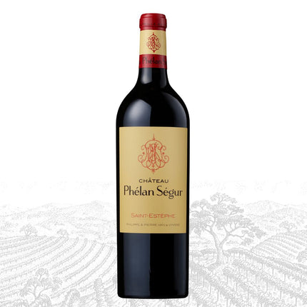 Bottle of Château Phélan Ségur wine on a white background