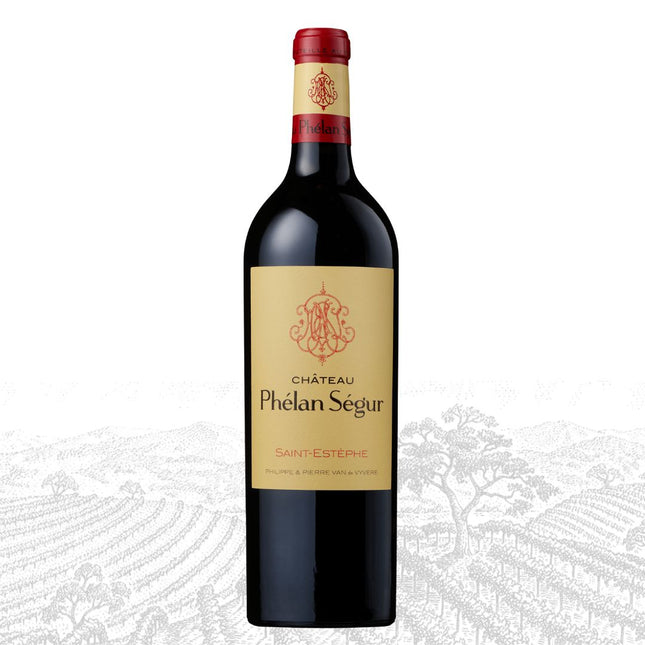 Bottle of Château Phélan Ségur wine on a white background