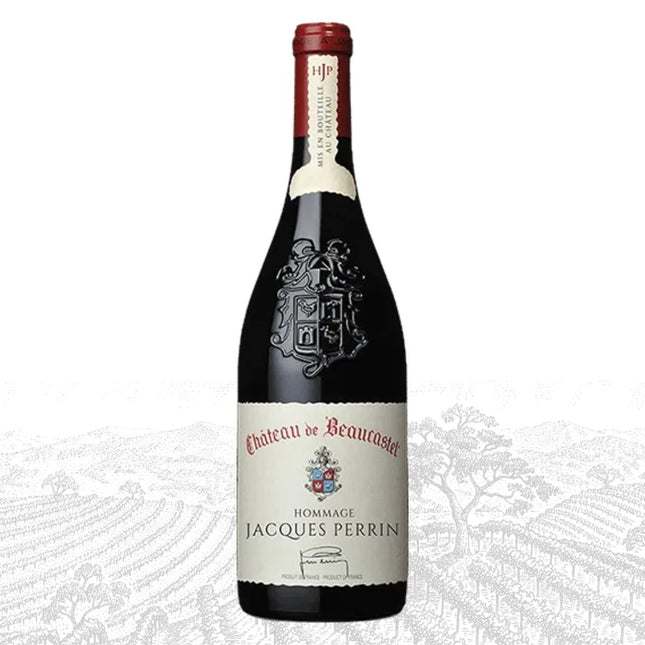 Wine bottle with a prominent label on a white background