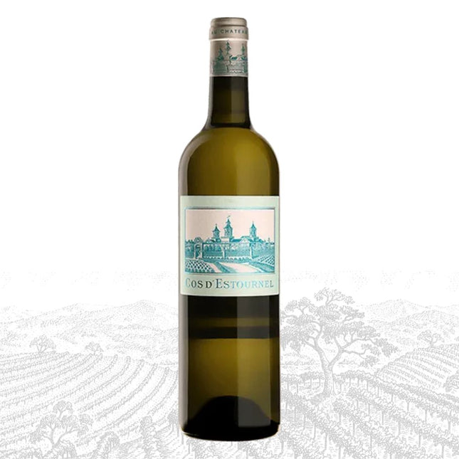 Wine bottle with a label on a white background