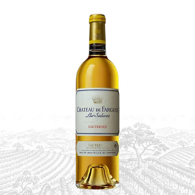 Bottle of Chateau de Fargues wine on a white background