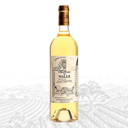 Bottle of Chateau Malle wine on a white background