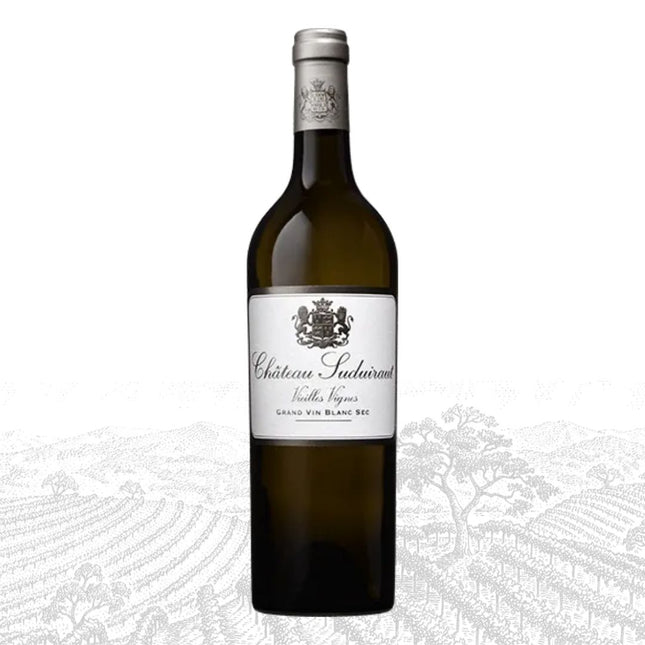 Wine bottle with a visible label on a white background